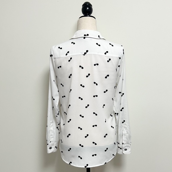 Karl Lagerfeld White Black Sunglasses Roll Tab Sleeve Button Up Collar Blouse XS - Picture 11 of 15